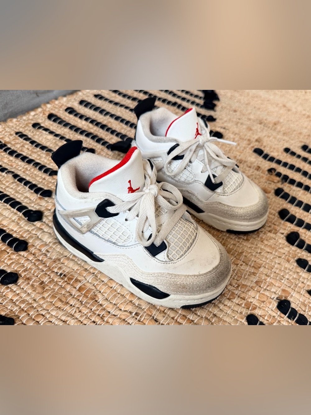 Jordan Kids White Black Red Retro-Style Sneakers